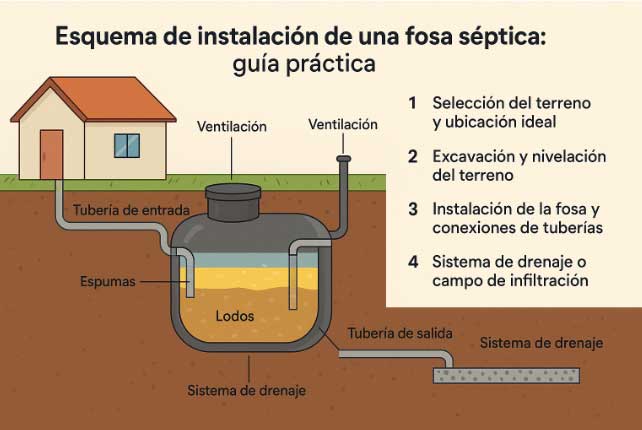esquema de instalación de fosa séptica