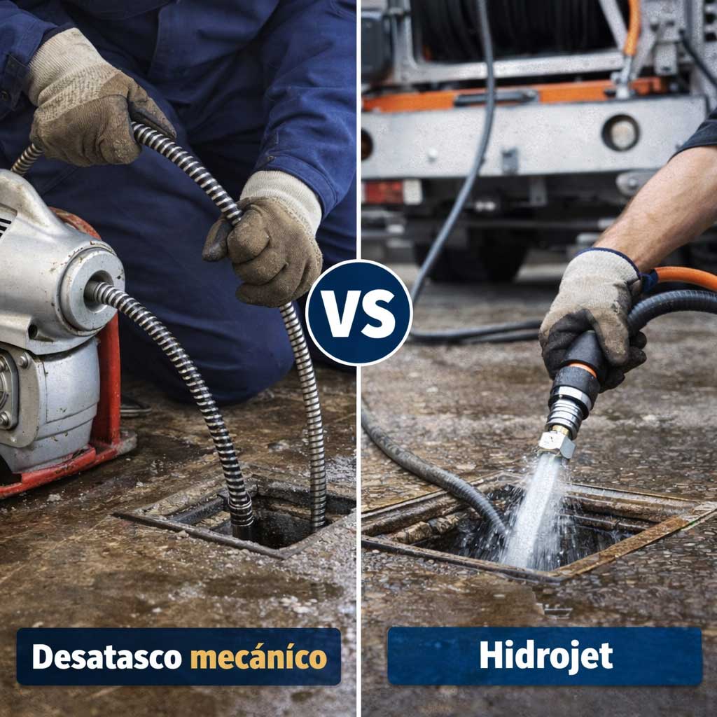 Diferencias entre desatasco mecánico e hidrojet: cuál elimina el atasco de verdad 1 Diferencias entre Desatasco mecánico e hidrojet