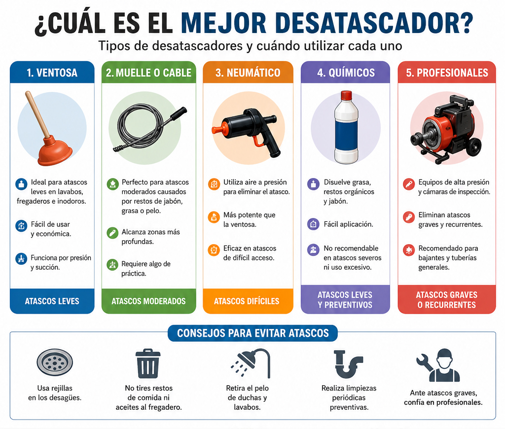 ¿Cuál es el mejor desatascador para eliminar atascos en tuberías? 2 cual es el mejor desatascador