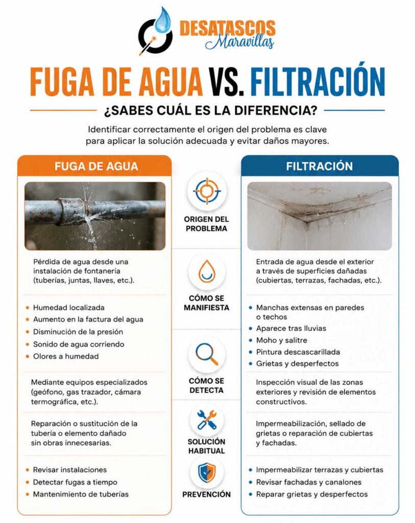 Diferencia entre fuga de agua y filtración: cómo saber cuál es el problema 2 diferencia entre fuga de agua y filtración